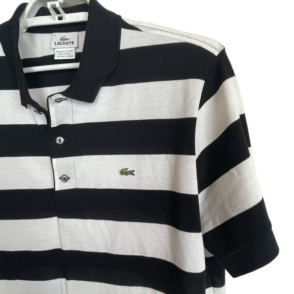 Lacoste Polo Shirt Black White Striped Men's Size L Euro 6  Alligator - Picture 2 of 7
